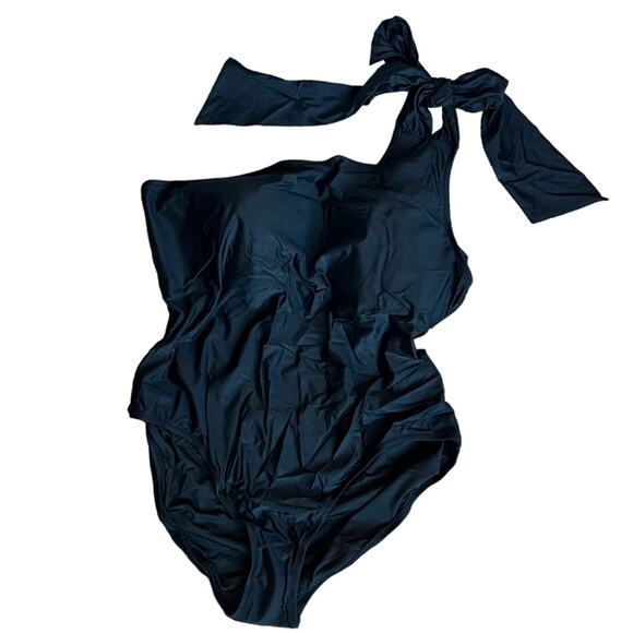 🆕 J. Crew Bow One Piece Swim One Shoulder All Black Plus Swimsuit NEW NWT - Picture 4 of 13